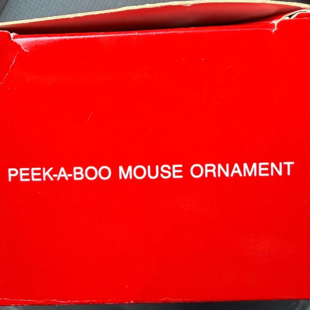 Vintage Avon Peek-A-Boo Mouse Christmas Ornament Red Stocking Flocked Mouse